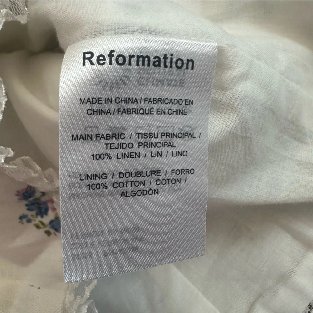 NWOT Reformation Brenda Linen Top size 4 women’s top bow floral lace shirt - Picture 9 of 9